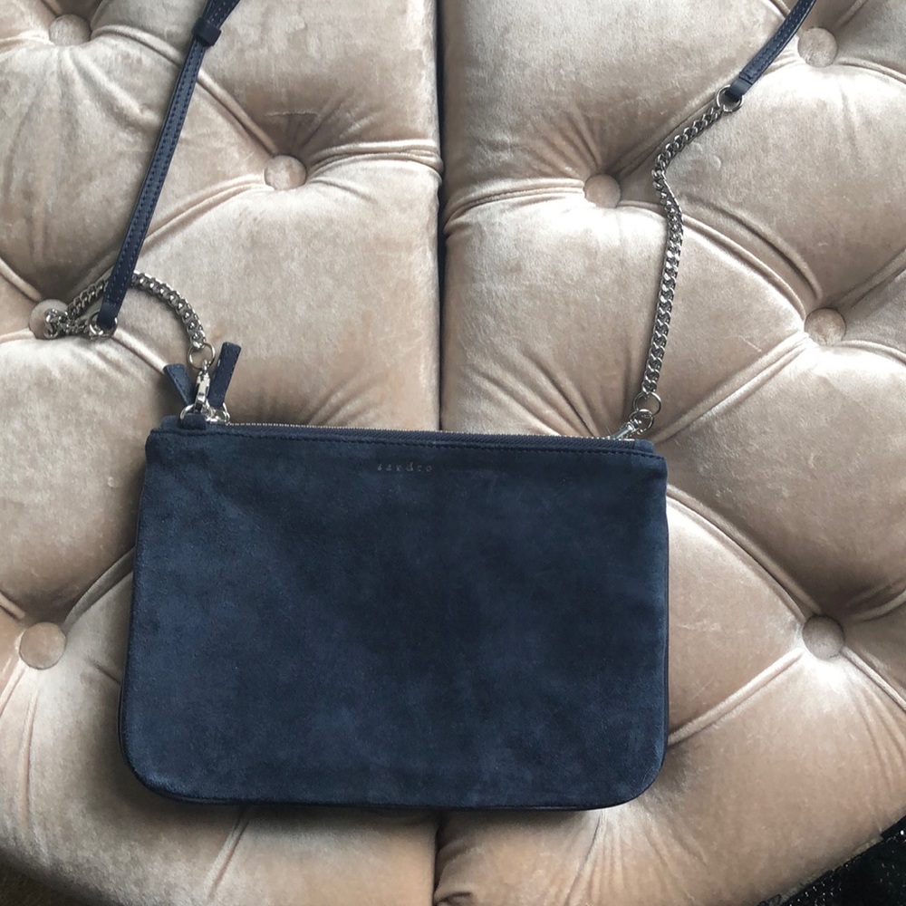 Sandro Blue Suede Clutch/Shoulder Bag